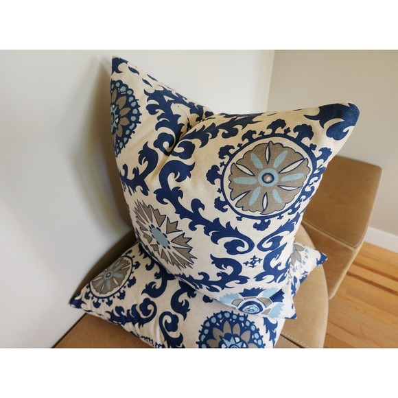 Premier Prints Throw Pillow Covers 20x20 Navy Blue Medallion Zippered Pair NEW - Picture 8 of 16